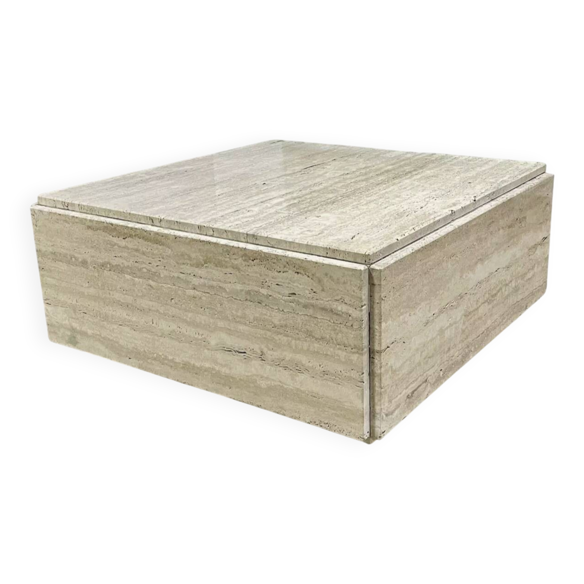 Square travertine coffee table - 1980s