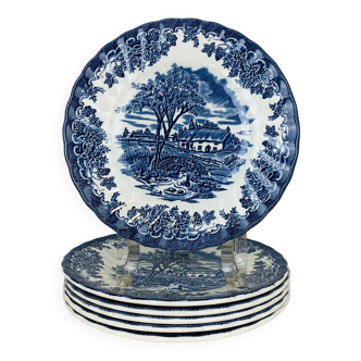 6 assiettes à dessert terre de fer anglaise Myott Meakin, ironstone