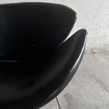 Pierre Paulin Slice Chair for Artifort — Black Leather Sculptural 1960s Lounge Chair, Metal Legs