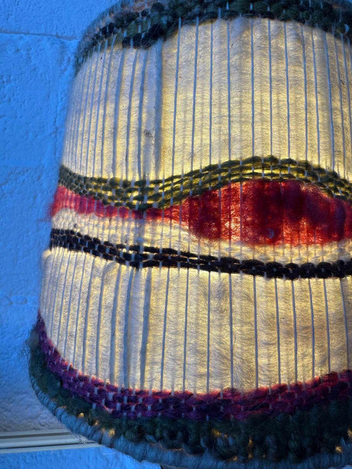 Lampe chrome bois laine années 70