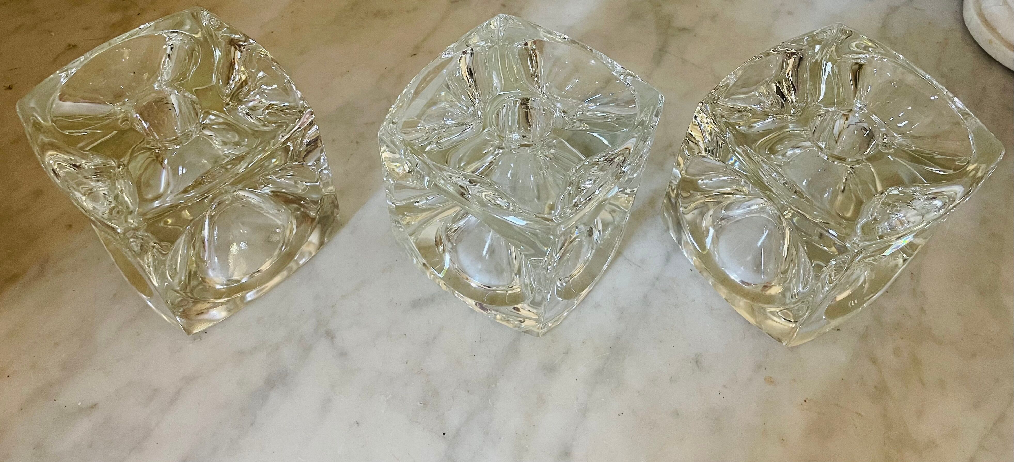 "Ice Cube" candle holders in solid glass attributed to Peill & Putzler - All
