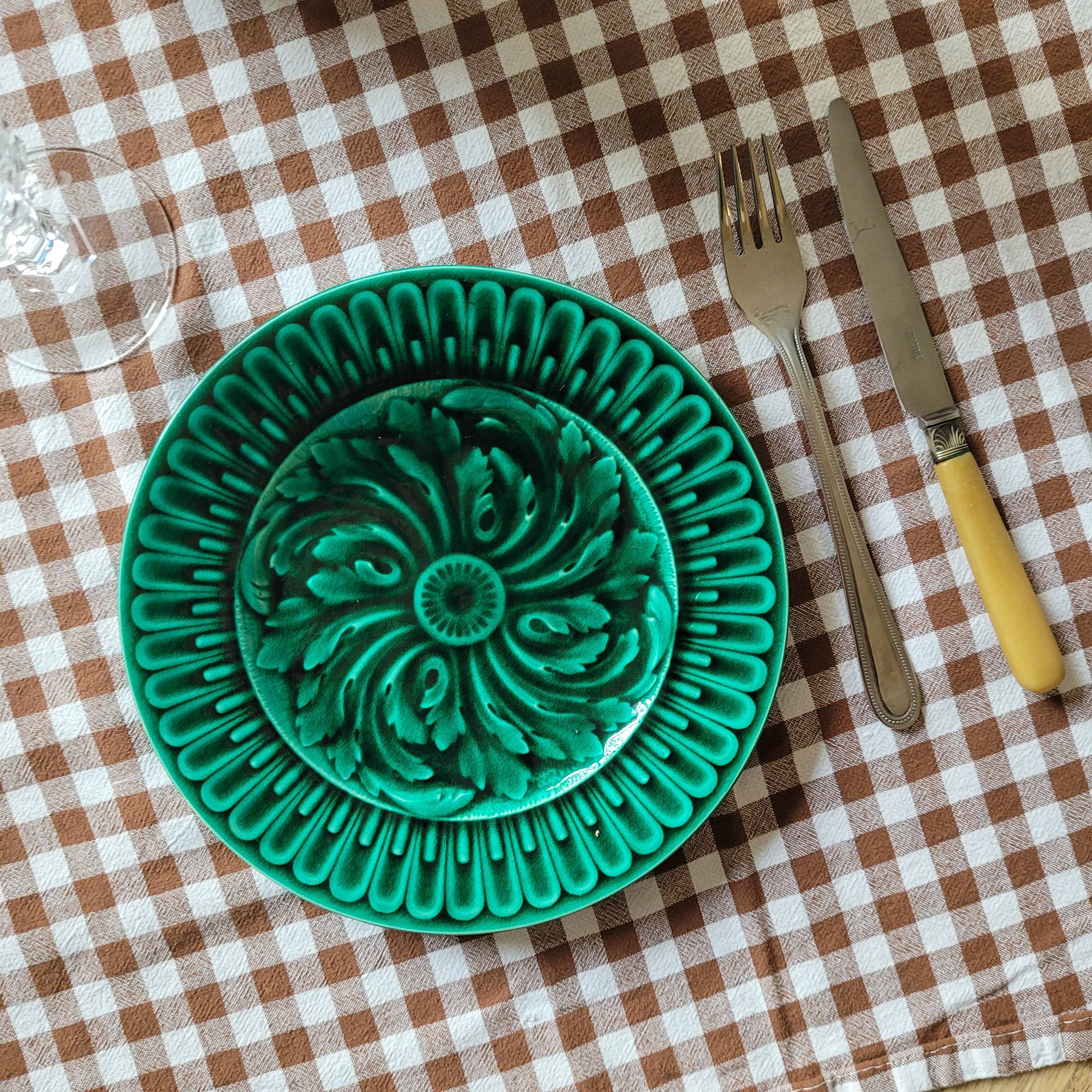 La Redoute x Selency set of 4 green barbotine plates