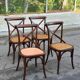 4 bistro chairs with curved wooden backs and cross braces / Crossback