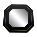 Miroir années 70, bois laqué noir, liseret  laiton. Octogonal