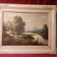 Old painting Oil on canvas Animated lake landscape signed Henry