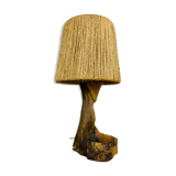 Lampe brutaliste bois d'olivier et corde style organique