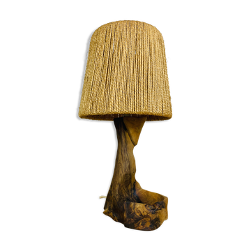 Brutalist lamp olive wood and organic style rope