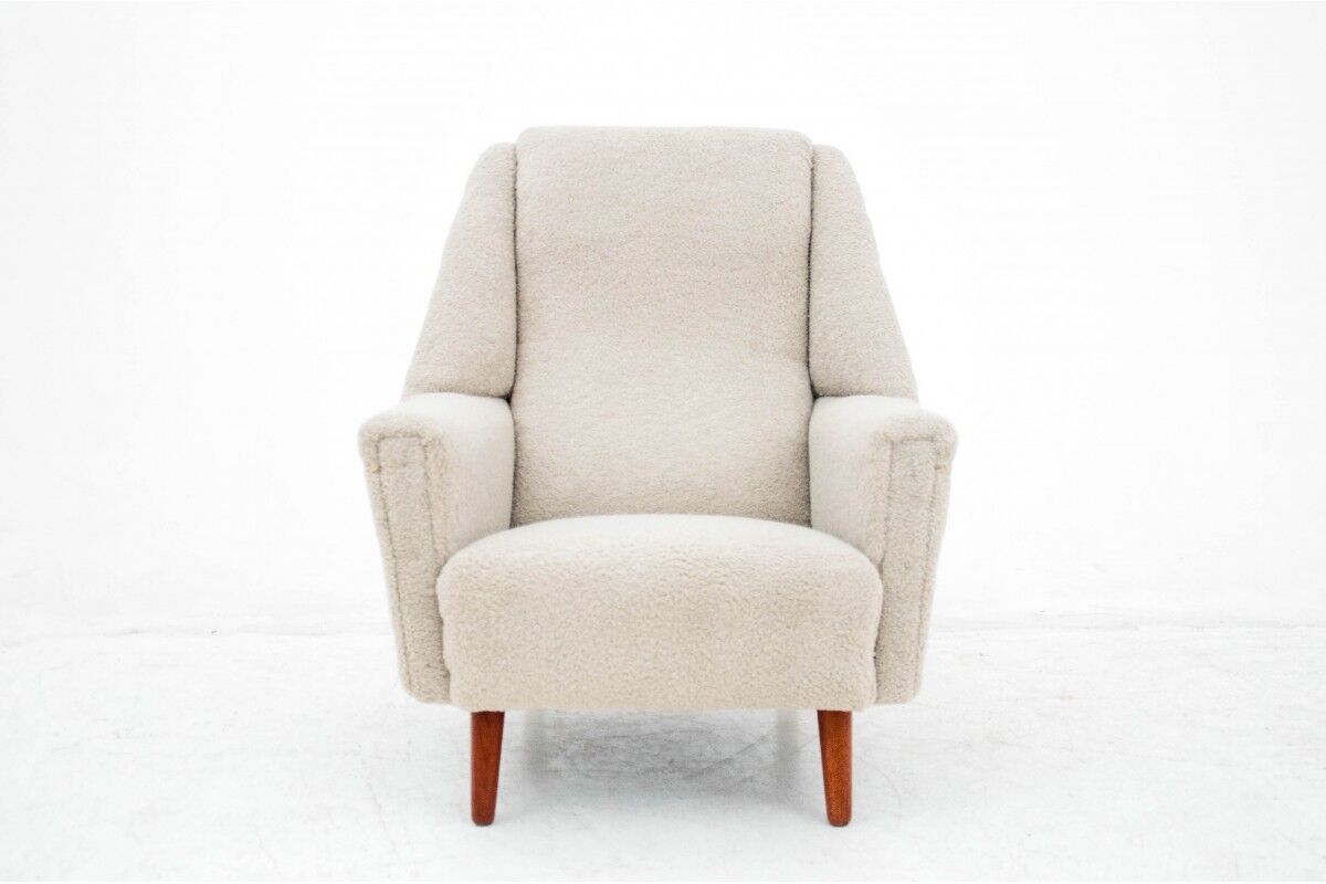 Beige bouclé armchair, danish design, 1960s
