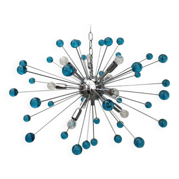 Lustre ovale spoutnik en verre de murano bleu clair « star »