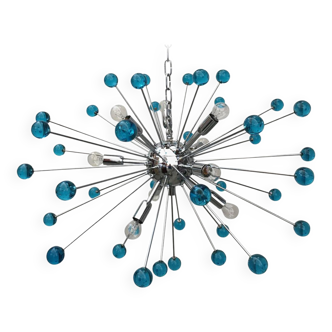 Lustre ovale spoutnik en verre de murano bleu clair « star »