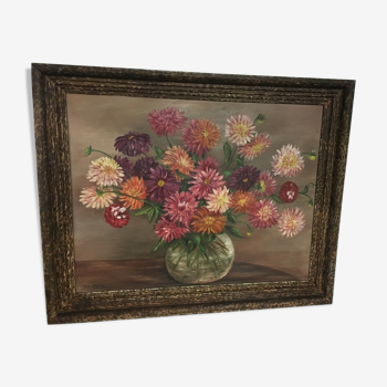 Oil painting on floral decoration panel by René Mary