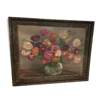 Tableau à l'huile sur panneau décor floral signé René Mary