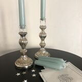 Pair of mercerized candle holders