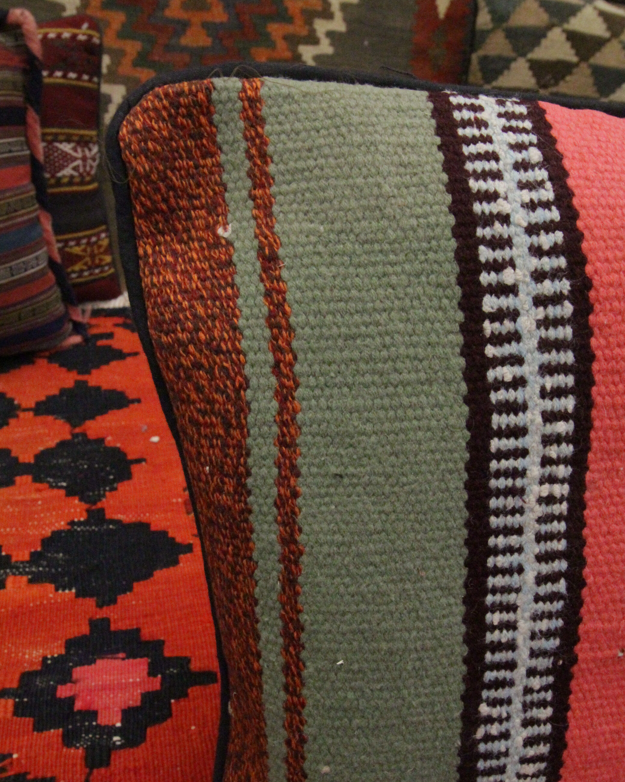 Handmade Kilim Pink Blue Cushion Cover- 42x42cm