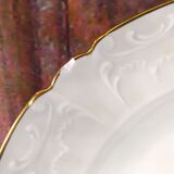Very large oval Christmas dish in Limoges porcelain white and gold 43cm