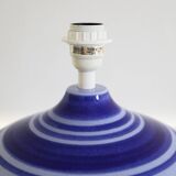 Vintage table lamp, blue ceramic striped base and plain lampshade