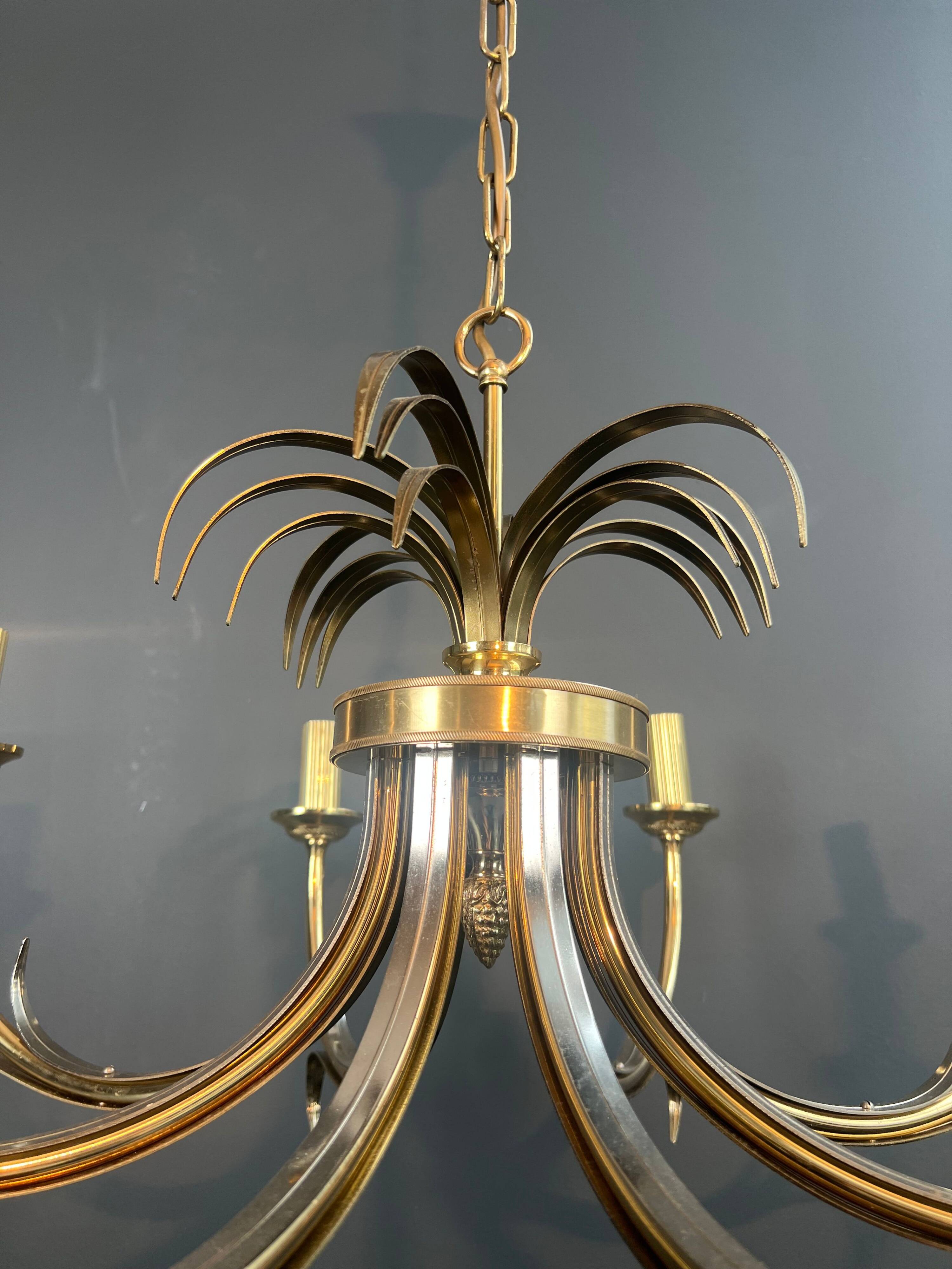 Brushed metal and gold metal pineapple chandelier