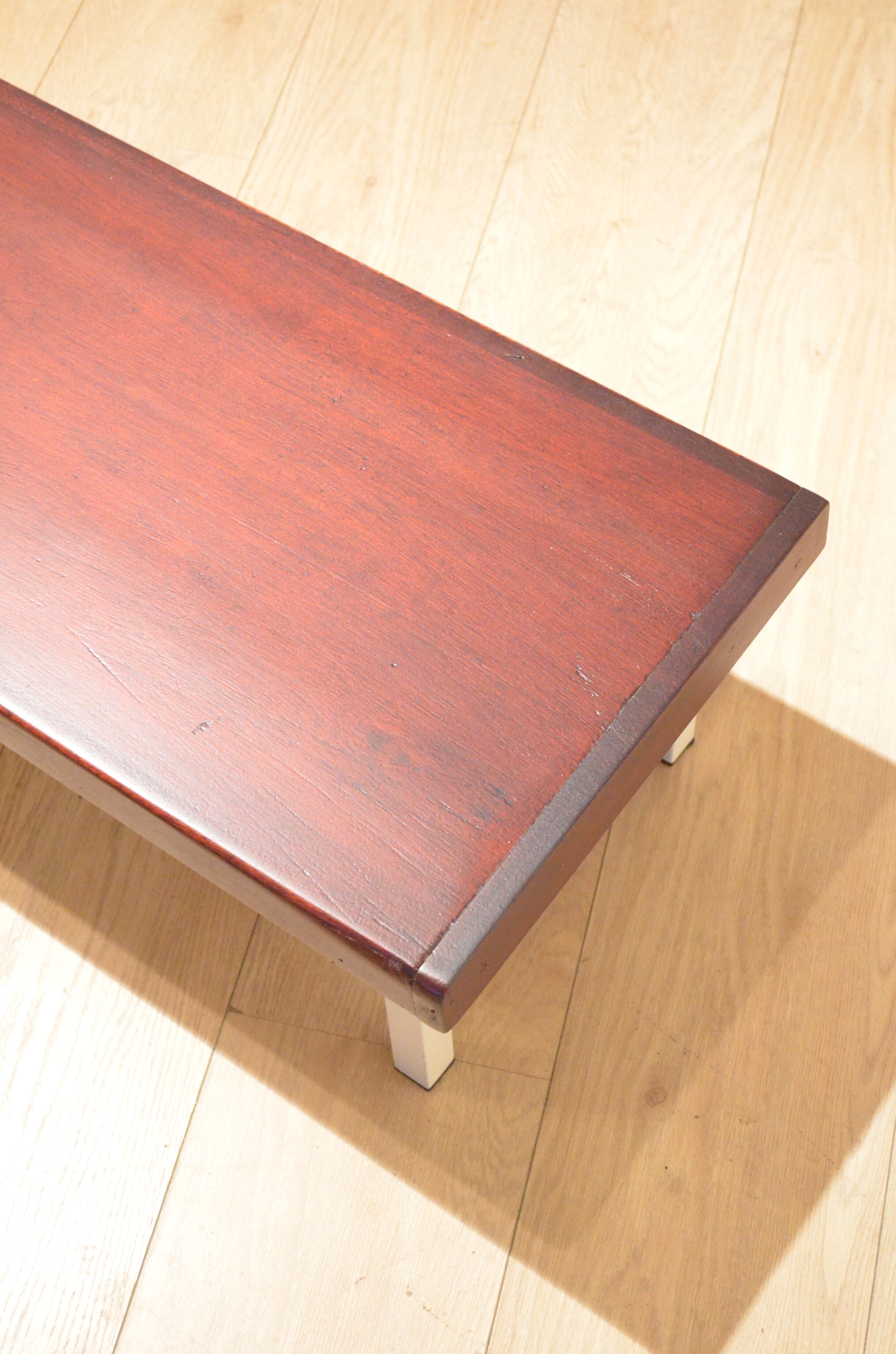 1960's industrial design: big bench mahogany and metal 1.9 m
