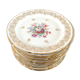 Set 12 assiettes dessert porcelaine fleurs et dorure