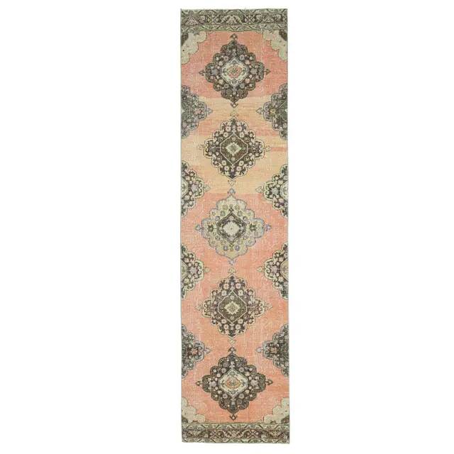 Vintage Turkish Oushak Handmade Wool Cotton Orange Runner Rug 92x378