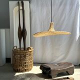 Small suspension, rattan luminaire in hat shape D:60cm
