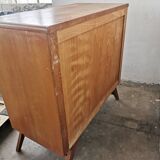 Vintage chest of drawers with compass legs, in oak.