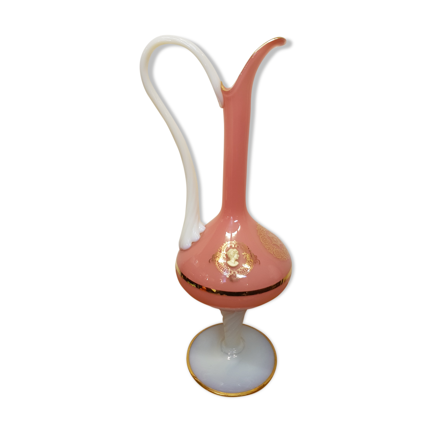 Aiguiere white and pink blown glass