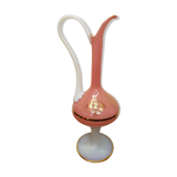 Aiguiere verre soufflé blanc et rose