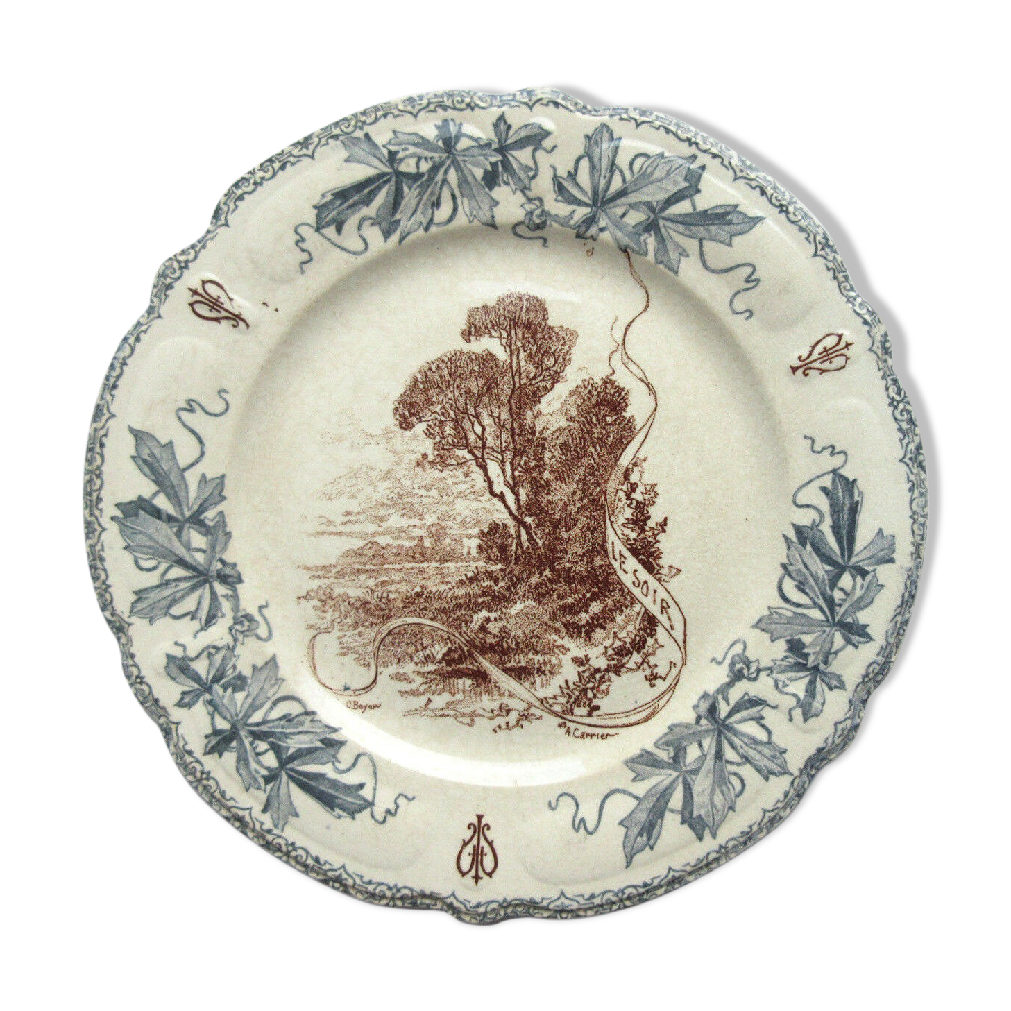 Art Nouveau plate Terre de Fer Choisy le Roi, Louis XIII model: Le Soir
