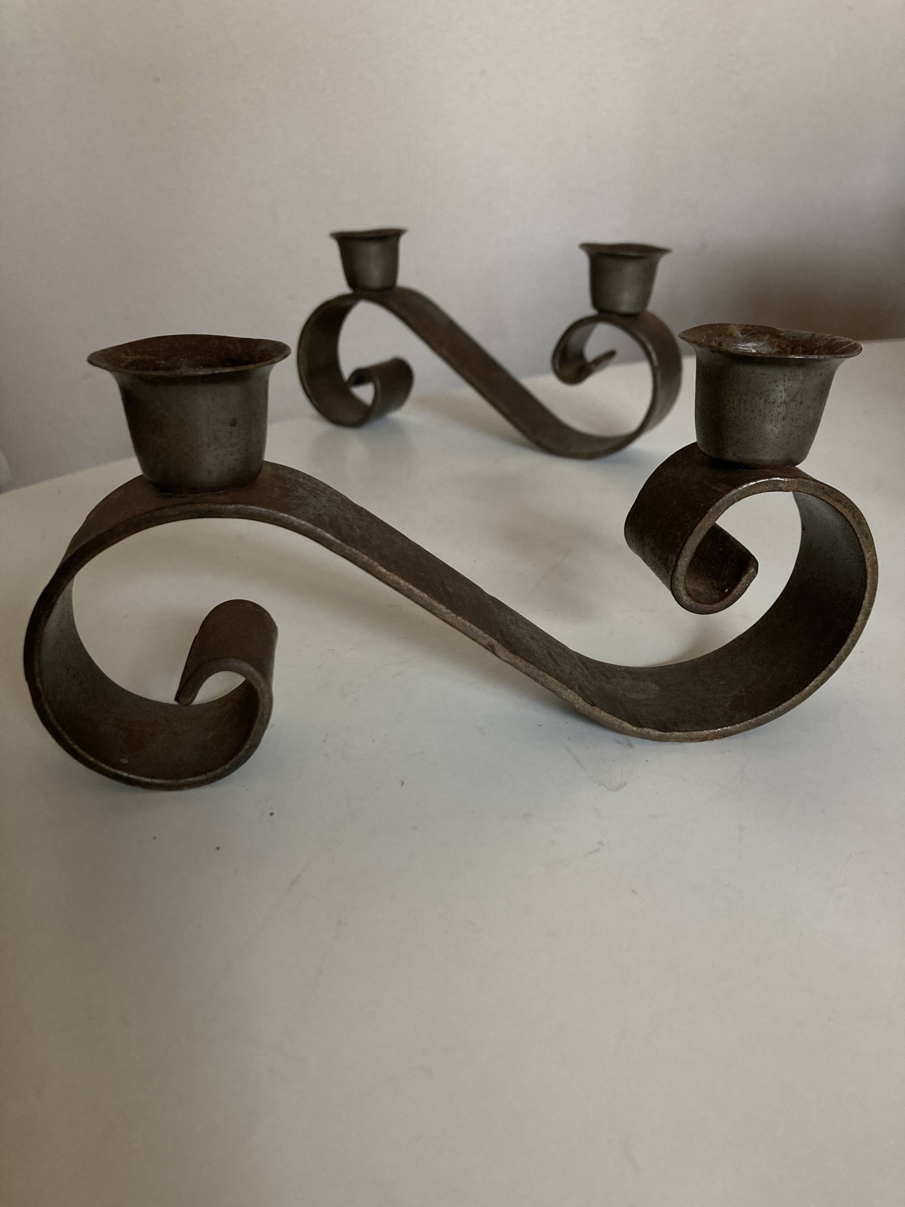 Pair of corrugated wrought iron candlesticks 1950