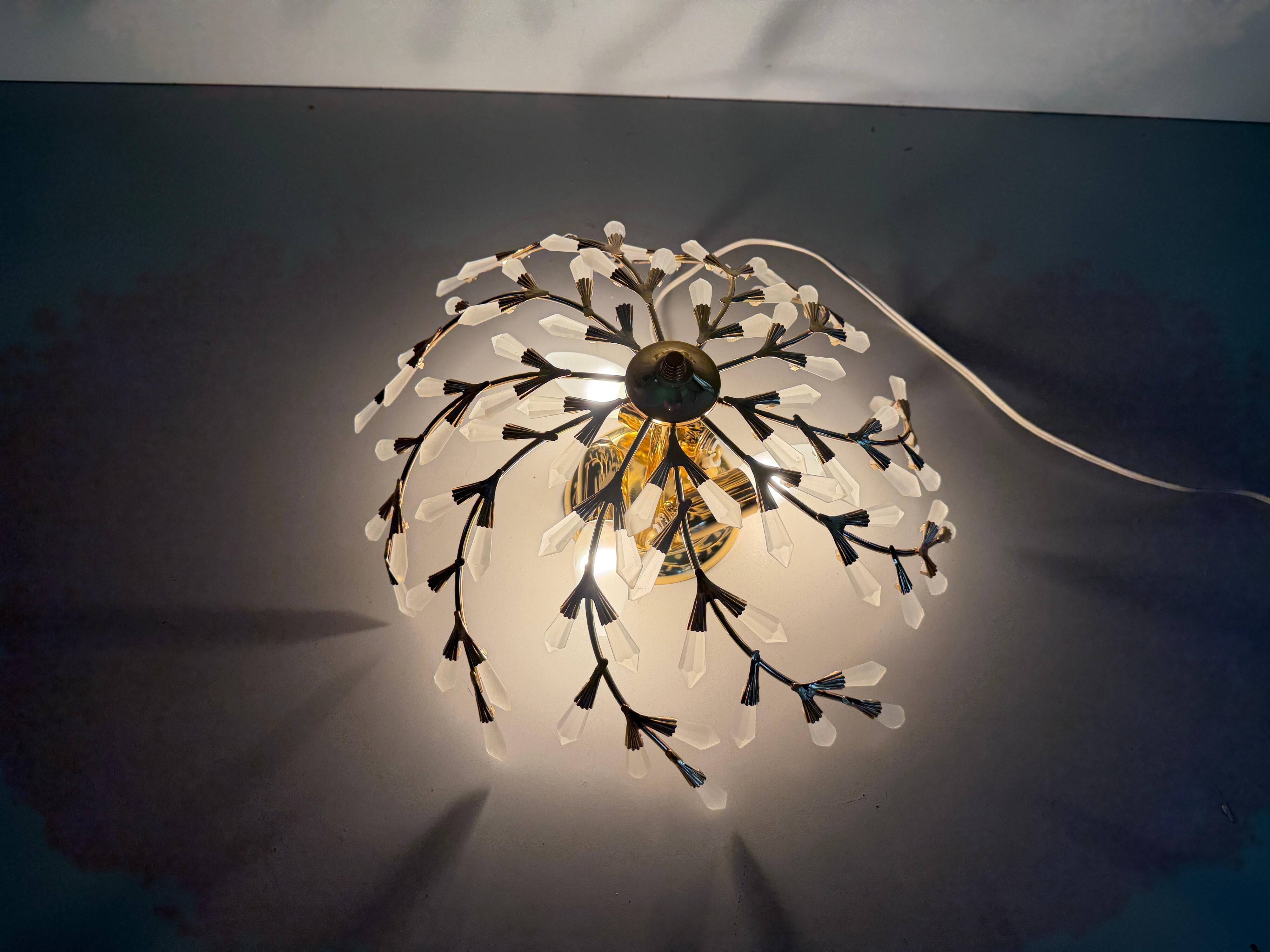 Flush mount Flower Design in crystal glass and gilded metal, 1980s, Germany
