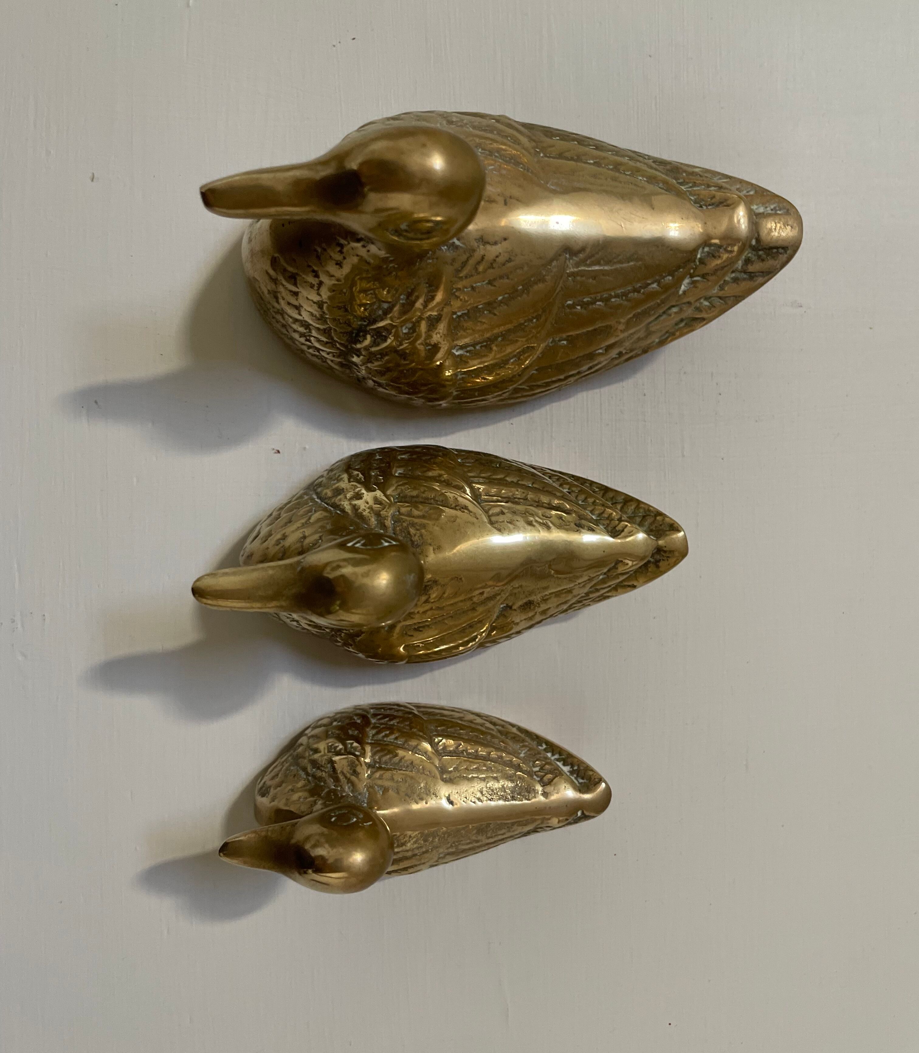Suite of 3 ducks in golden brass Authentic Vintage 70