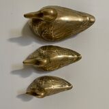 Suite of 3 ducks in golden brass Authentic Vintage 70