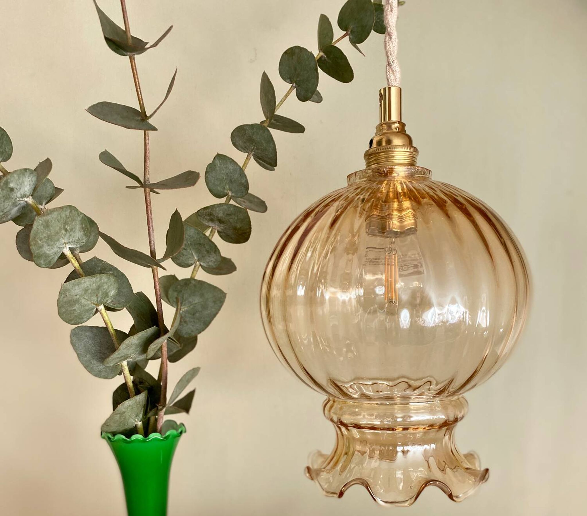 Vintage amber glass globe pendant light