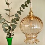 Vintage amber glass globe pendant light