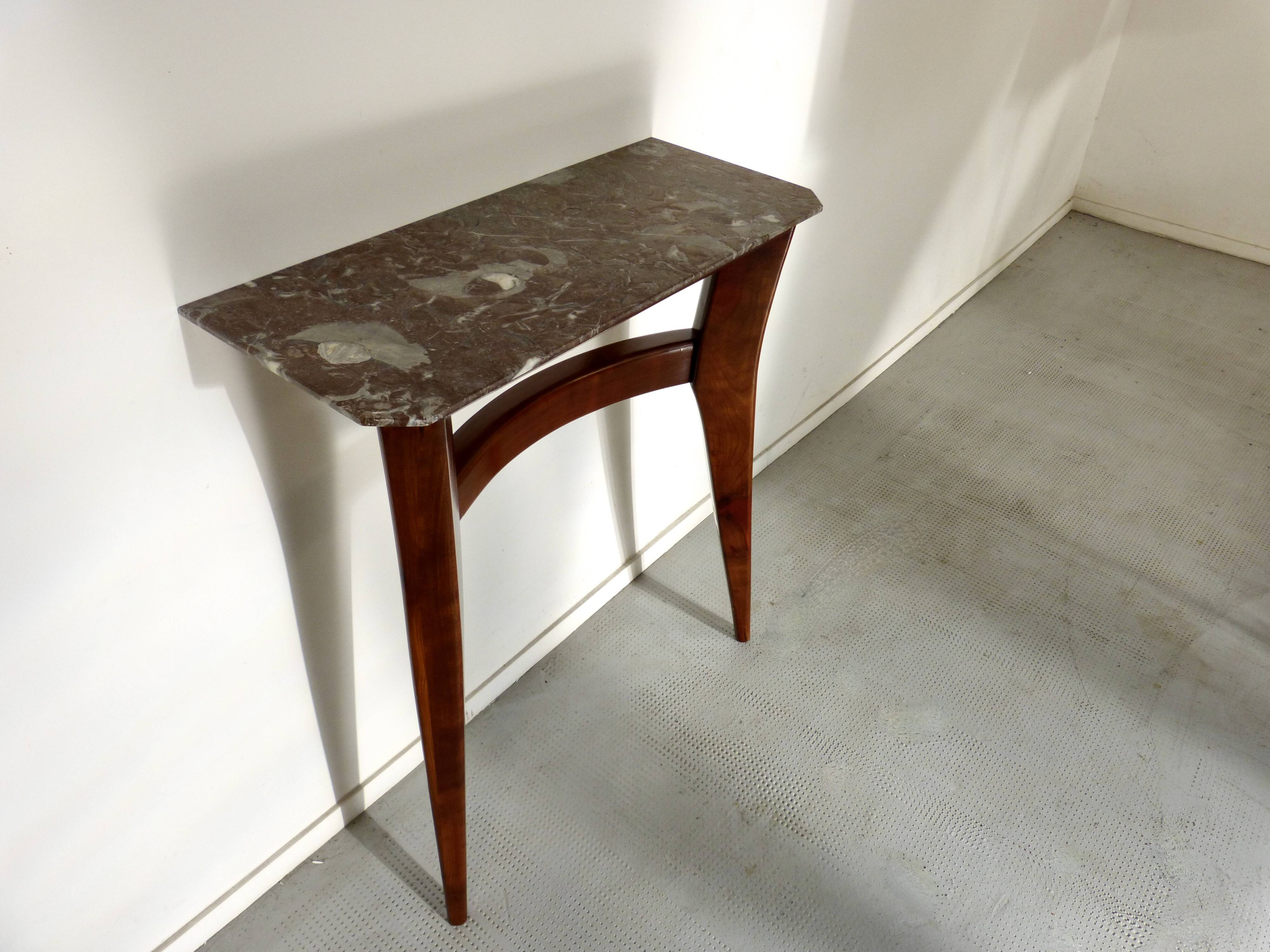 Italian Midcentury Console In Mahogany And Marble