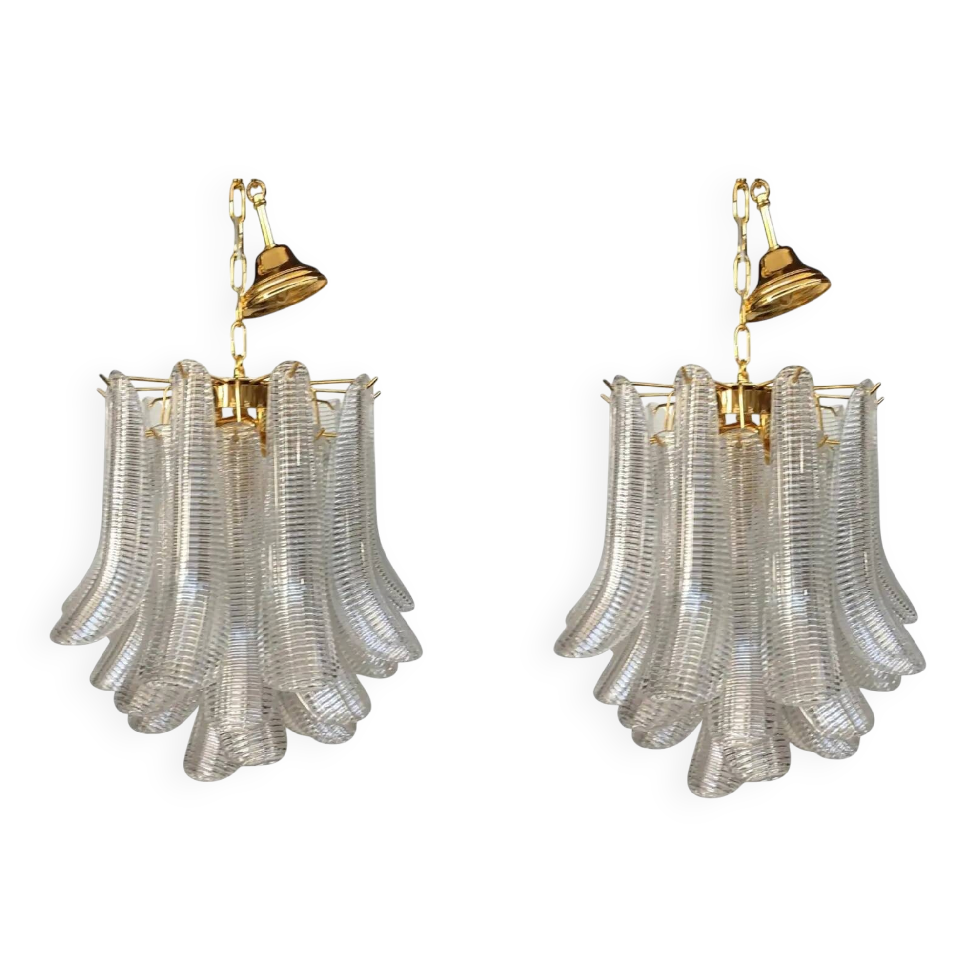 Sculptural Pair of Mazzega Style Murano Glass Selle Chandeliers