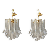 Paire sculpturale de lustres Selle en verre de Murano de style Mazzega