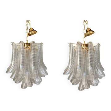 Sculptural Pair of Mazzega Style Murano Glass Selle Chandeliers