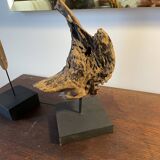 Set of 2 wooden sculptures on base