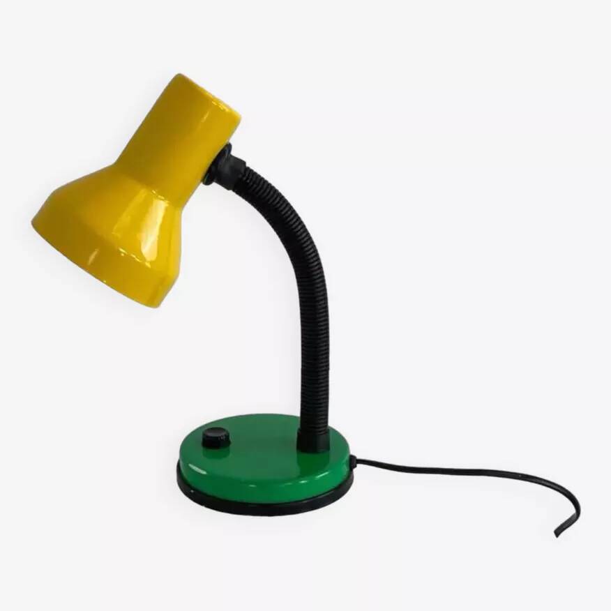 Yellow and green industrial desk lamp