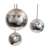 Set of 3 Mirror Glass Globe Suspension Lamps, 1960s