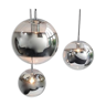 Set of 3 Mirror Glass Globe Suspension Lamps, 1960s