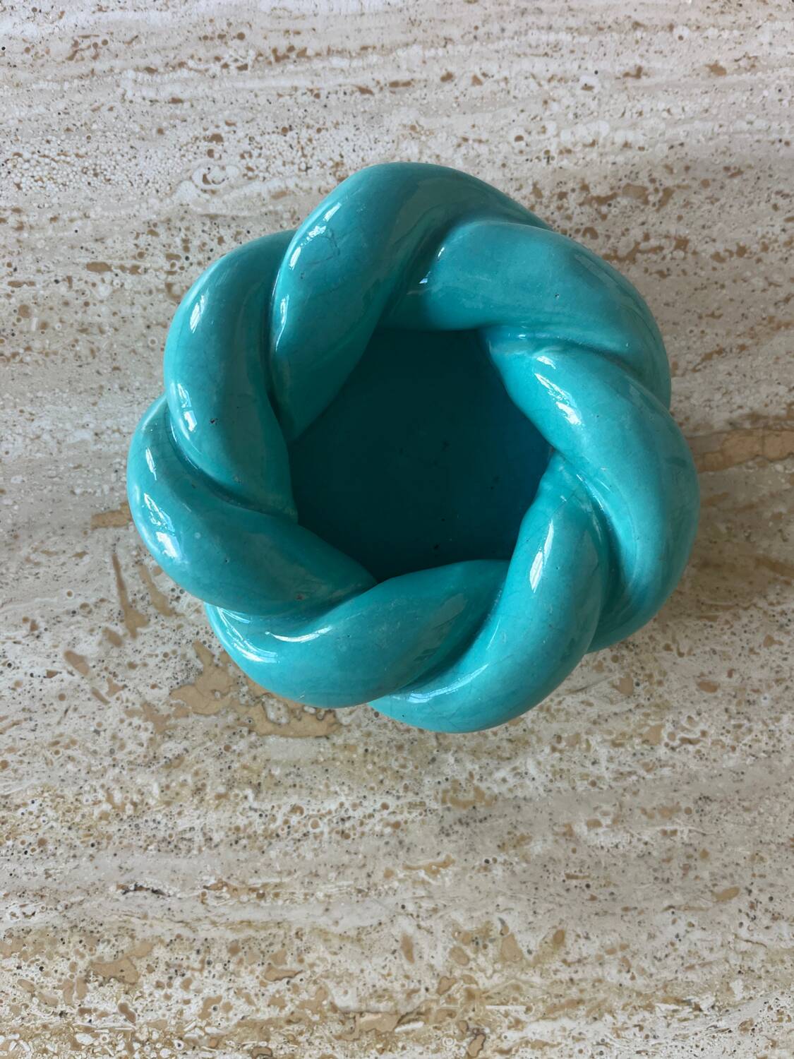 Turquoise blue twisted ceramic candle holder