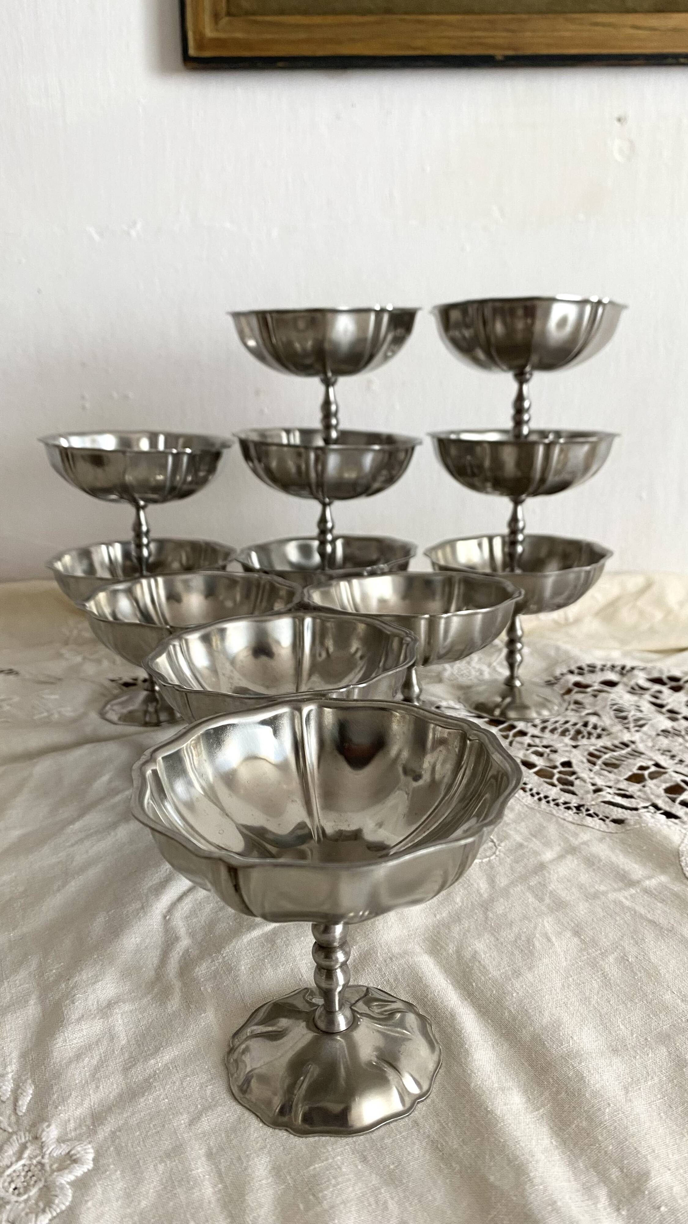 Jean Couzon matte stainless steel footed cups in box