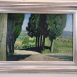 Huile sur toile « L'allée des cyprès », René Genis
