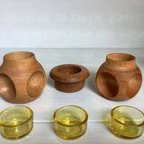 6 candle holders and a wooden vase Nopjes woodturning handmade