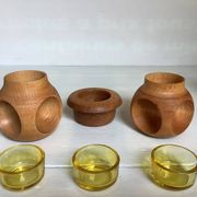 6 candle holders and a wooden vase Nopjes woodturning handmade