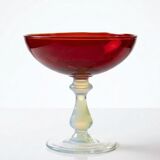 Red Venetian blown glass coupe on a foot with opaline and vintage soap bubble.