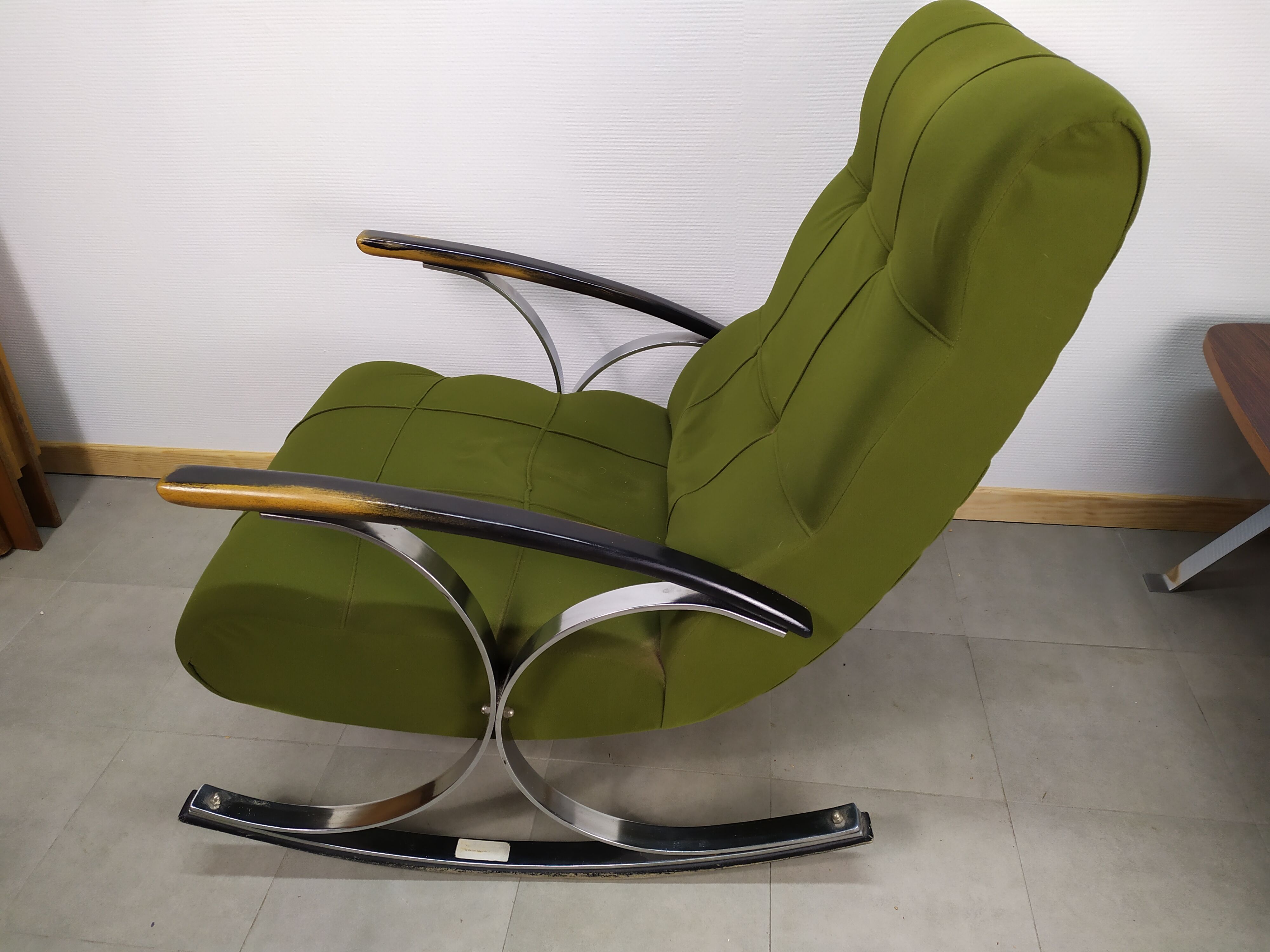 Rocking chair fauteuil a bascule chrome vert - vintage